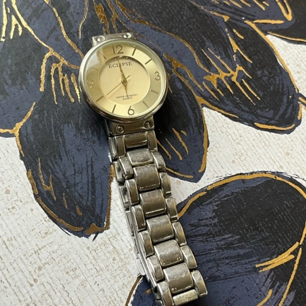 Estate Vintage Eclipse Heavy Classic Two-Tone Silver and Gold Face Men’s Watch